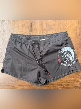 Diesel Black Swim Shorts with White and Red Logo